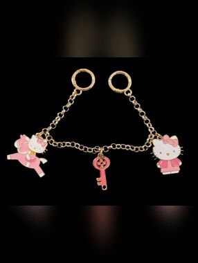 Hello Kitty Luxe Gold Chain Bag Charm 12” Pink Enamel Statement Accessory